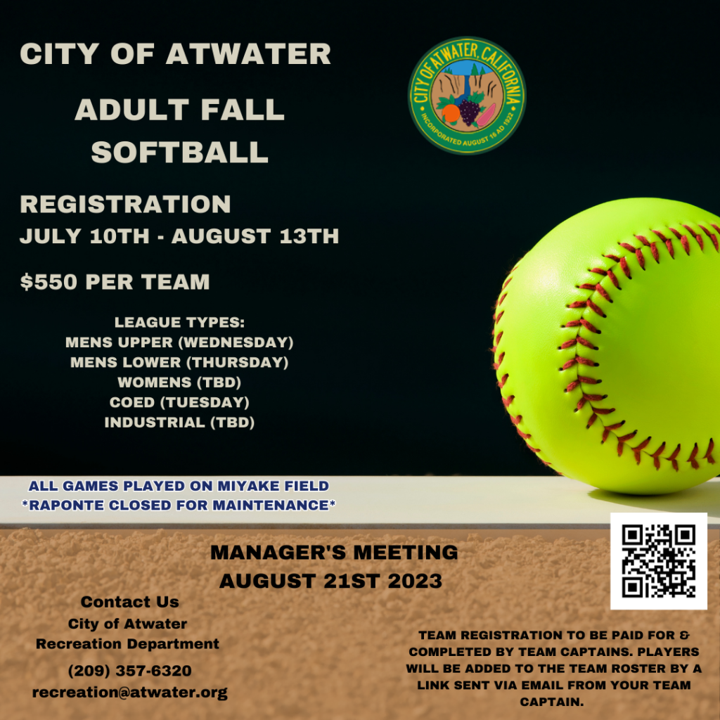 🥎Adult Fall Softball Registrations are Open!! 🥎 City of Atwater